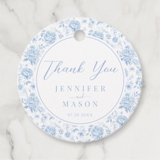 Boho blauw porselein bloemenbruiloft dank u bedankjes labels (Voorkant)