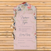 Boho Blauw & Roze Bloemen Roze Geen Diner All In One Uitnodiging