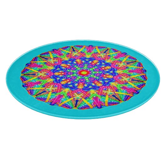 Boho blauw roze geel mandala snijplank (Hoek)
