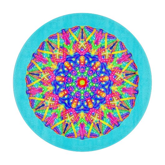 Boho blauw roze geel mandala snijplank (Voorkant)