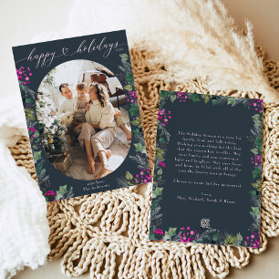 Boho blauw & roze ovale familie foto feestdagenkaart