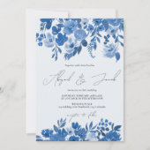 Boho blauw rustieke hand geschilderd bloemenbruilo kaart (Voorkant)