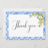 Boho blauw tegel citroen Vrijgezellenfeest Dank u Aankondiging (Voorkant)