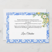 Boho blauw tegel citroen Vrijgezellenfeest Dank u Aankondiging (Achterkant)