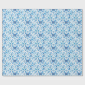 Boho Blauw Wit Bloemen Abstract Cadeaupapier (Vlak)
