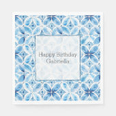 Boho Blauw Wit Bloemen Abstract Servet (Voorkant)