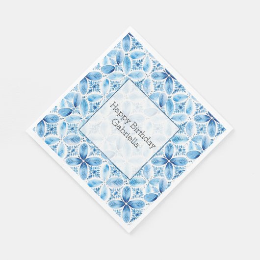 Boho Blauw Wit Bloemen Abstract Servet (Hoek)