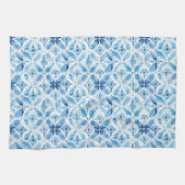 Boho Blauw Wit Bloemen Abstract Theedoek (Horizontaal)