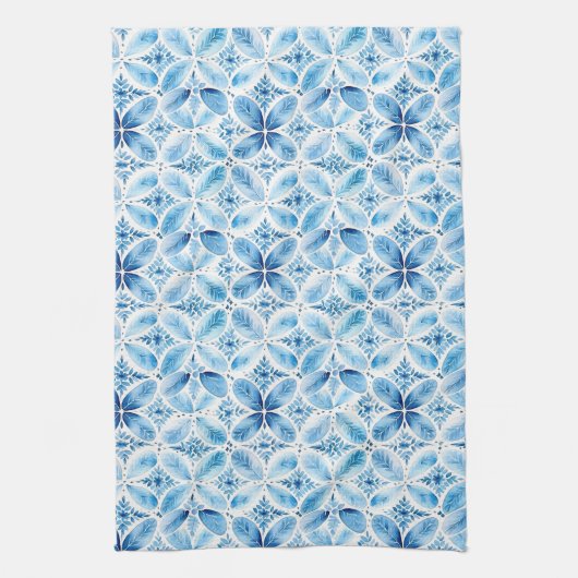 Boho Blauw Wit Bloemen Abstract Theedoek (Verticaal)