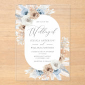 Boho Blauw Wit Bloemen Acryl Huwelijksuitnodiging Acryl Uitnodigingen (Voorkant)