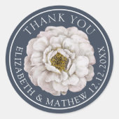 Boho blauw & wit bloemen bruiloft favor ronde sticker (Voorkant)