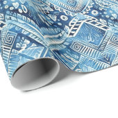 Boho Blauw Wit Bloemen Harten Verjaardag Cadeaupapier (Rol Hoek)