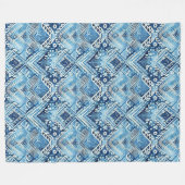 Boho Blauw Wit Bloemhartens Abstract Fleece Deken (Voorkant (Horizontaal))