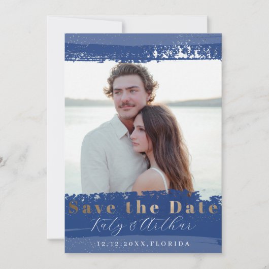 Boho Blauw, Wit & Goud Bewaar de datum Save The Date (Voorkant)