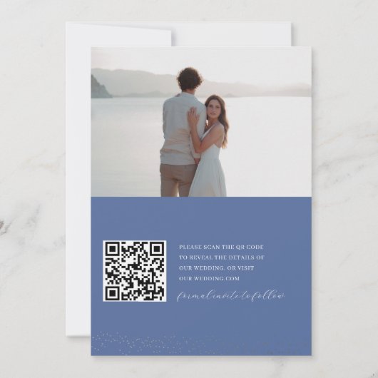 Boho Blauw, Wit & Goud Bewaar de datum Save The Date (Achterkant)