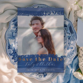 Boho Blauw, Wit & Goud Bewaar de datum Save The Date