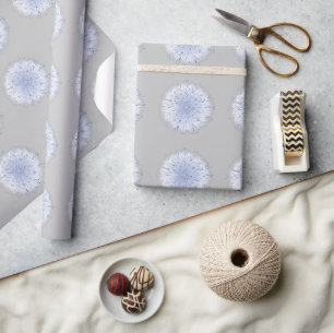 Boho Blauw Wit Paardebloem Wildbloem Wiet Grijs Cadeaupapier