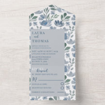 Boho Blauwe Aquarel Bloemmotief Bruiloft