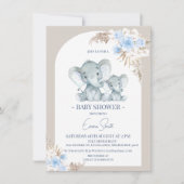 Boho Blauwe Bloemboog Olifant Baby Shower Kaart (Voorkant)