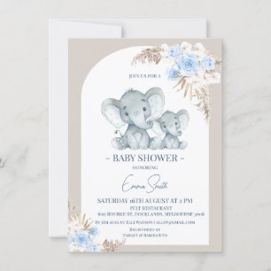 Boho Blauwe Bloemboog Olifant Baby Shower Kaart