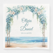 Boho Blauwe Bloemboog Strand Bruiloft Servet (Voorkant)