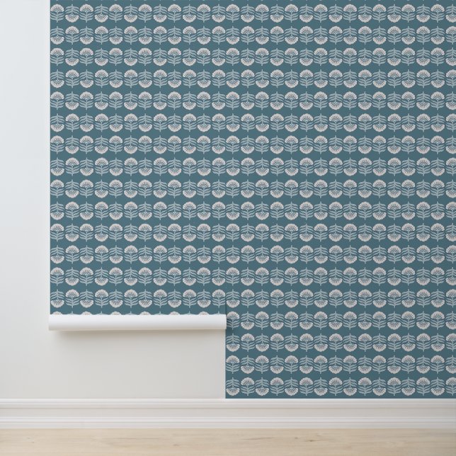 Boho Blauwe Bloemen Behang (Applicatie)