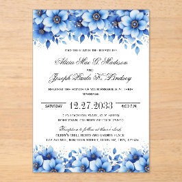 Boho Blauwe Bloemen Elegante Trouw Uitnodiging