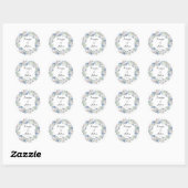 Boho Blauwe Bloemen- en Eucalyptuskrans Bruiloft Ronde Sticker (Vel)