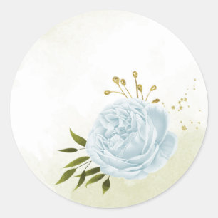Boho blauwe bloemen groene bladeren botanische ronde sticker