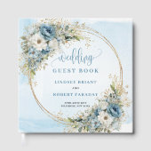 Boho Blauwe Bloemen Groene Goud Gastenboek (Voorkant)