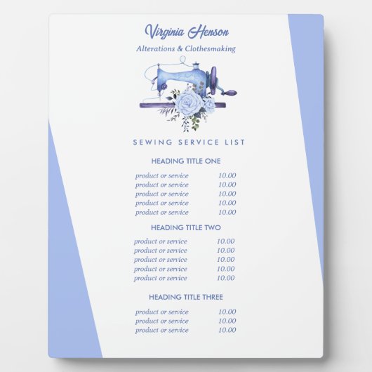 Boho Blauwe Bloemen Naaimachine Naaistress Prijzen Fotoplaat (Voorkant)