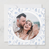 Boho blauwe bloemen Save the Date foto uitnodiging (Achterkant)