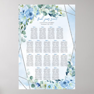 Boho blauwe bloemeneucalyptus en zilveren zitplaat poster