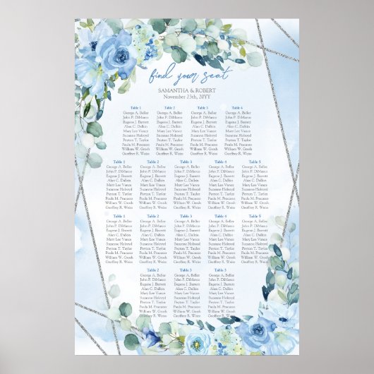 Boho blauwe bloemeneucalyptus en zilveren zitplaat poster (Voorkant)
