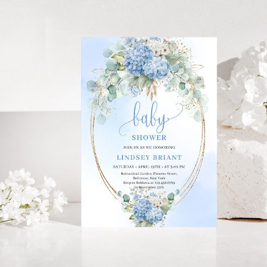 Boho blauwe bloemige babyshower uitnodiging voor i