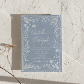 Boho Blauwe Bloemige Botanische All-in-één Trouwfe Kaart