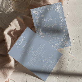 Boho Blauwe Bloemige Botanische All-in-één Trouwfe Kaart