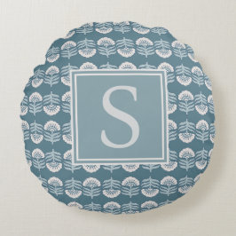 Boho Blauwe Bloemige Monogram Kussen
