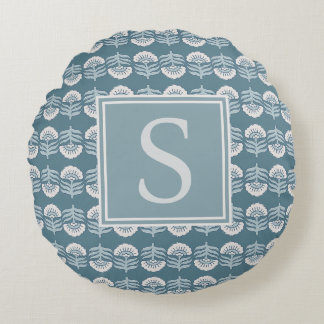 Boho Blauwe Bloemige Monogram Kussen