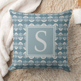 Boho Blauwe Bloemige Monogram Kussen
