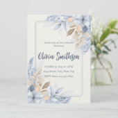 Boho Blauwe Bloemige Pampas Gras Uitnodiging (Staand voorkant)