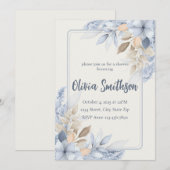 Boho Blauwe Bloemige Pampas Gras Uitnodiging (Voorkant / Achterkant)