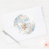 Boho Blauwe Bloemige Pampas Teddybeer Jongens Baby Ronde Sticker (Envelop)