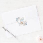 Boho Blauwe Bloemige Pampas Teddybeer Jongens Baby Vierkante Sticker (Envelop)