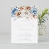 Boho Blauwe Bloemige Verlovingsfeest Zilver Folie Uitnodiging (Staand Voorkant)