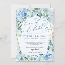 Boho Blauwe Bloemrijke Gouden Geometrische Brunch  Kaart