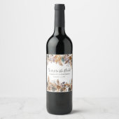 Boho Blauwe Bruine Botanische Palm Pampas Gras Bru Wijn Etiket (Voorkant)