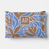 Boho Blauwe & Bruine Moderne Bloempatroon Monogram Etui (Voorkant)