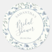 Boho Blauwe & Crème Bruiloft Feest Favoriet Ronde Sticker (Voorkant)