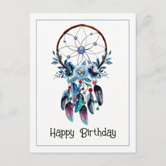 Boho Blauwe Droomvanger Veer Bloemig Gefeliciteerd Briefkaart